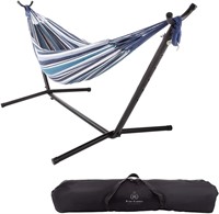 Double Brazilian Hammock with Stand-(Blue Stripes)