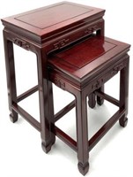 Lot of Two Small Redwood Asian Nesting Tables.