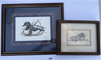 Duck Print & Sketch of Old Barn