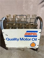 Original Ampol oil bottle rack & metric  bottles