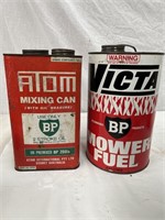 BP Victa mower fuel can  & BP Atom mixing can