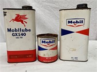 Mobil quart oil tins & 1 lb grease tin
