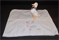 Embroidered Towel & Ceramic Duck
