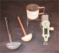 Vintage Kitchen Ladle, Grinder & Sifter
