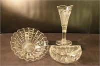 Crystal Candy Dish, Glass Cut Bowl & Vase