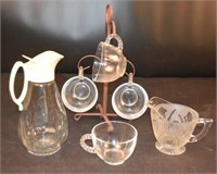 Glass Tree Hanger w/Cups, Vase, Creamer