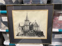 Vintage "Rosson House" Pen & Ink Drawing Framed