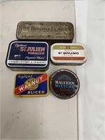 5 Ogden's  tobacco tins, Walnut cut, Malvern, etc