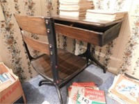 Antique oak school room desk w/ attached