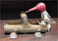 1940's cast metal red-headed woodpecker toothpick