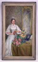 Oil portrait, Lady with Roses, Louisa Mallard,