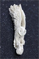 Hand Carved Antler 3D Owl Pendant