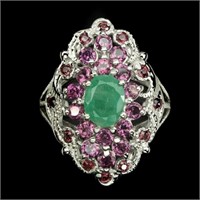 Natural  Emerald & Rhodolite Garnet Ring