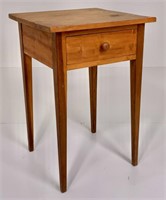 Softwood bedside table, drawer, tapered legs,