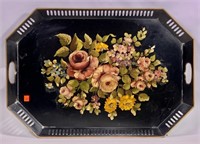 Toleware tray - octagonal with pierced sides,