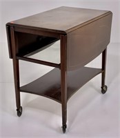 Mahogany tea cart, drop leaves, line inlay on legs