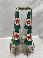 4 bottle basket, Caltex tops & genuine oil bottles