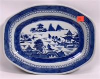 Blue Canton platter, sand finish bottom, 11" x