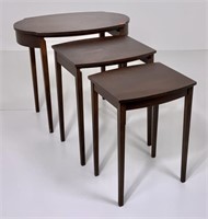 3 Mahogany nesting tables, by Mersman, shaped