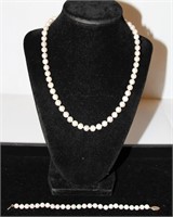 Pearl Necklace & Bracelet w 14K Gold