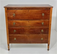 Sheraton 4 drawer chest, walnut, maple posts with
