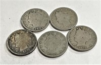 Lot of (5) Liberty head V Nickels