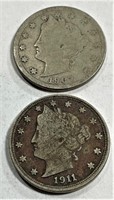 (2) Liberty Head V Nickels Full Date