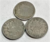 Lot of (3) Liberty Head V Nickels