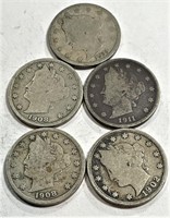 Lot of (5) Liberty Head V Nickels