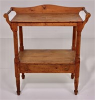 Pine 2 level washstand, gallery back has towel