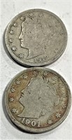 (2) Liberty Head V Nickels Full Date