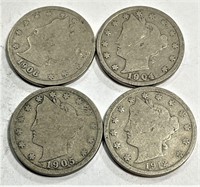 (4) Liberty Head V Nickels