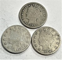 Lot of (3) Liberty head V nickels