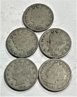 Lot of (5) Liberty Head V Nickels
