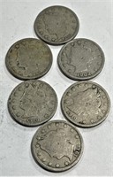 (6) Liberty Head V Nickels