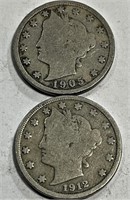 Lot of (2) Liberty Head V Nickels
