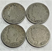 Lot of (4) Liberty Head V Nickels