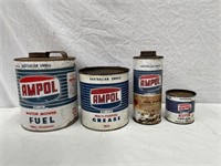 4 Ampol grease & oil tins