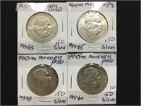 4 1947 50% Silver Mexican Benito Juan Pesos