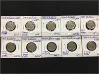 10 Mixed Early Date  Buffalo Nickels 1917-1937