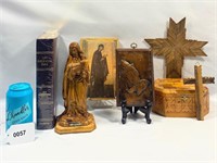 Religious Home Decor Lot Wood Box, Cross, Bible