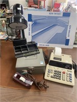 Calculator, Desk Lamp, Cash Box & Tape