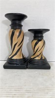2 Candle Holders Zebra-print Wooden