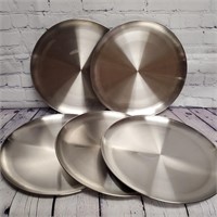 New QTY 5 Stainless Steel 13" Serving Plates