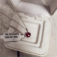 New Sterling Silver Ruby & Diamond Heart Necklace