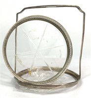 Sterling Silver and Glass Coaster & Holder