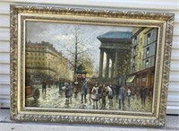 Painted Street Scene in Ornate Frame