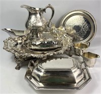 Large Assortment of Silver Plate Serving Pieces