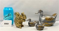 Brass Squirrel & Brass Pewter Duck Figurines