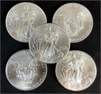 (5) 2016 American 1oz Silver Eagle Coins Bu